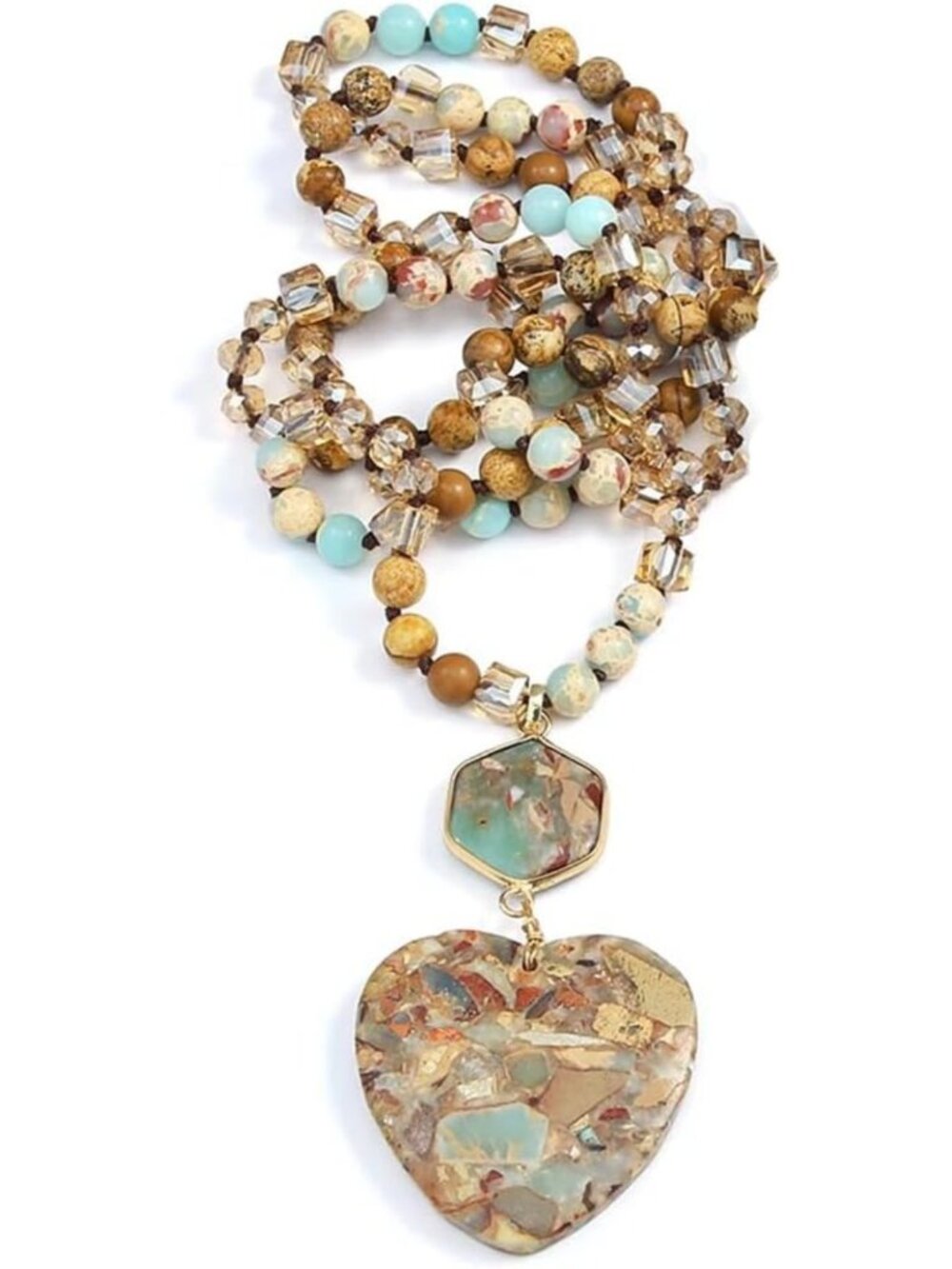 Boho Beaded Stone Pendant Necklace for Women & Men - Natural Turquoise & Tiger